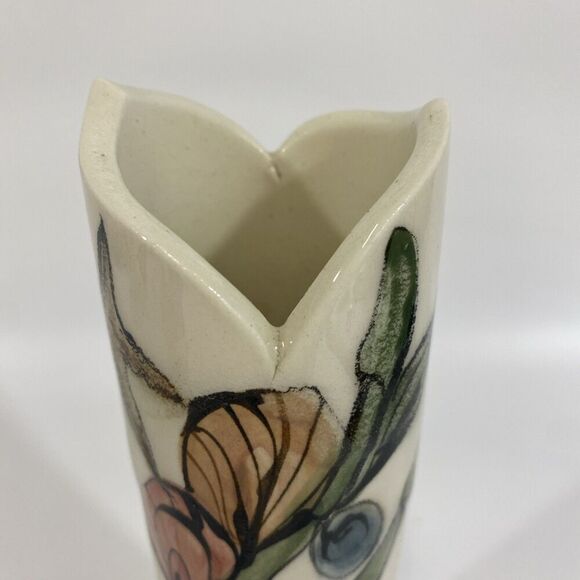 Nancy Salamon Clay Born Pottery Whimsical Art Pottery vase Hand Painted Crane - Picture 6 of 15